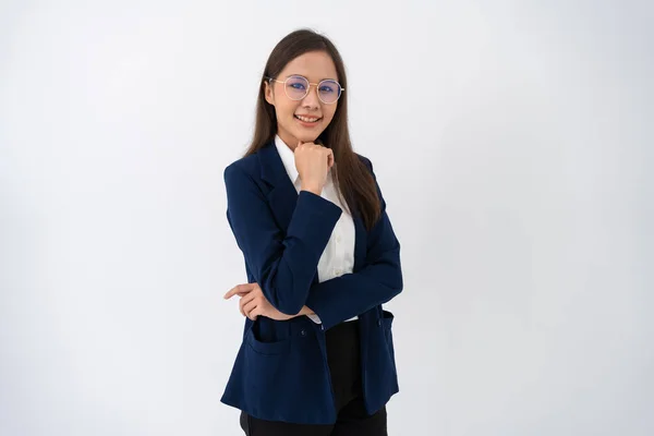 Portrait Smart Happy Young Thoughtful Asian Business Women Think New — Foto Stock