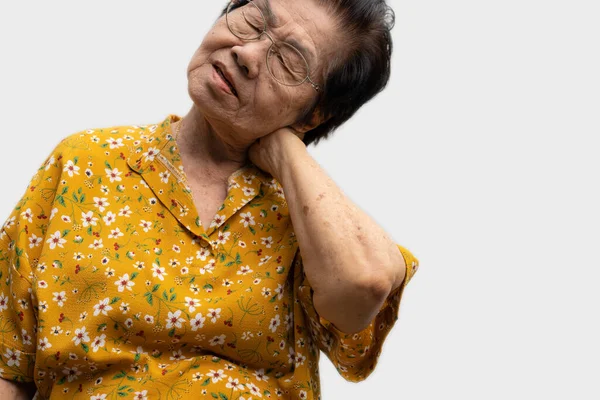 Sick Senior Woman Back Neck Shoulders Pain Joint Muscle Close — Stock Photo, Image