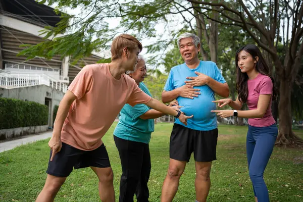 Healthy Family Group Instructors Workout Fresh Air Rest Stand Together — Stock Photo, Image