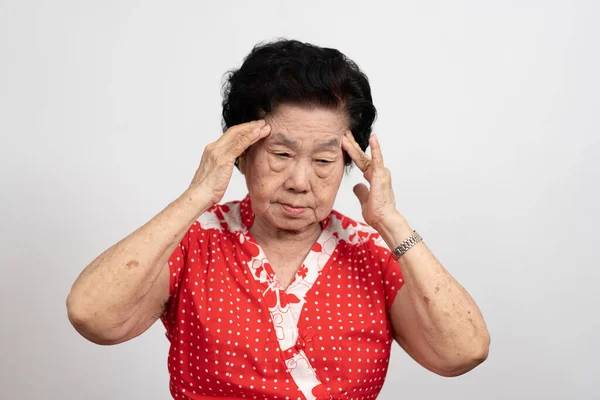 Senior Woman Who Has Severe Headache Suffers Stroke Brain Disease — Stock Photo, Image