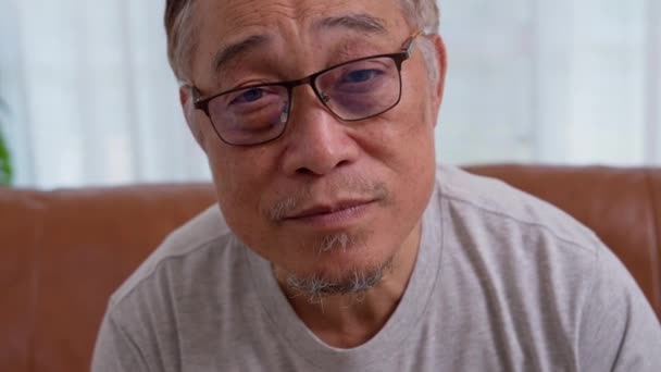 Senior Man Squinting Eyes Take Put Glasses Having Problems Vision — Stock Video