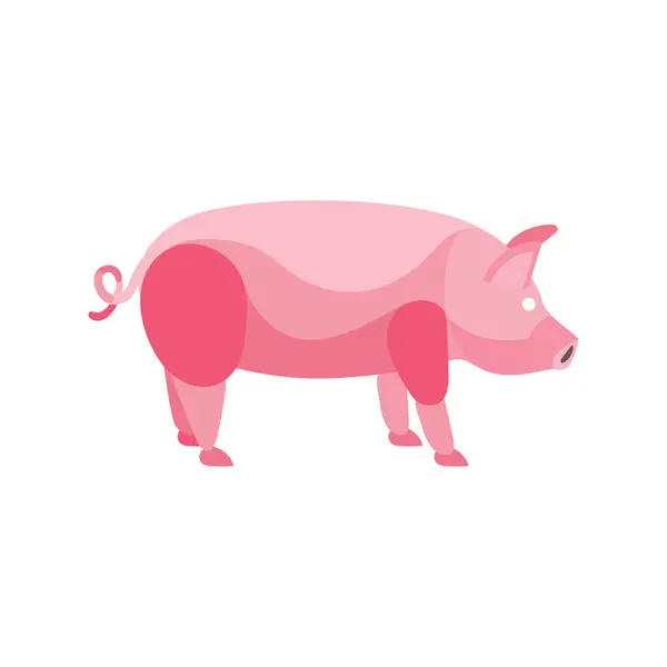 stock vector A pink pig with a curly tail.