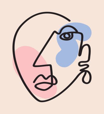 One Line Face Illustration Modern Vektör Tasarımı