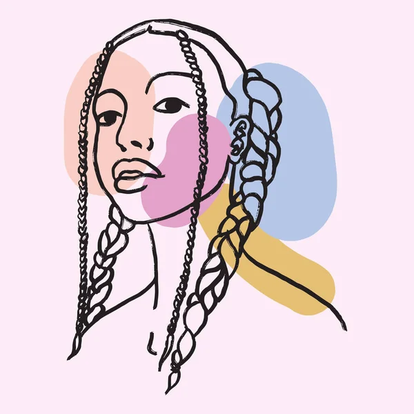 Vektorová Ilustrace Ženy Copánky Minimální Módní Portrét Černá Žena — Stockový vektor
