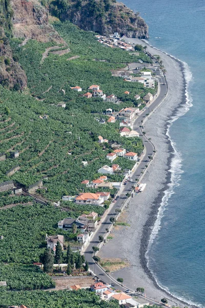 Aerial Landscape Banana Tree Cultivation Black Beach Southern Atlantic Shore — Stock Photo, Image