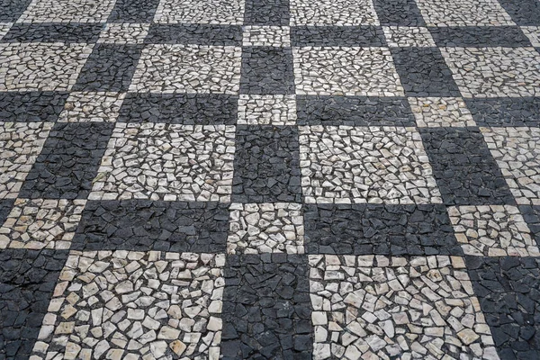 Dettaglio Pavimentazione Decorata Scacchi Strada Della Città Storica Girato Luce — Foto Stock