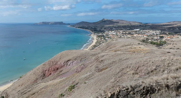 Krajobraz Brzegiem Zatoki Vila Baleira Wyspie Porto Santo Jasnym Świetle — Zdjęcie stockowe
