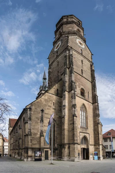 Stuttgart 2022 November Cityscape Stiftskirche Church Its Gious Bell Tower — стокове фото