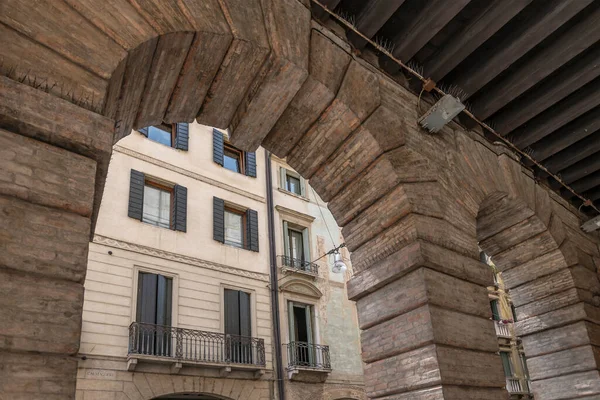Detail Massive Masonry Arches Covered Walkway Shot Bright Light Treviso — Stock Photo, Image