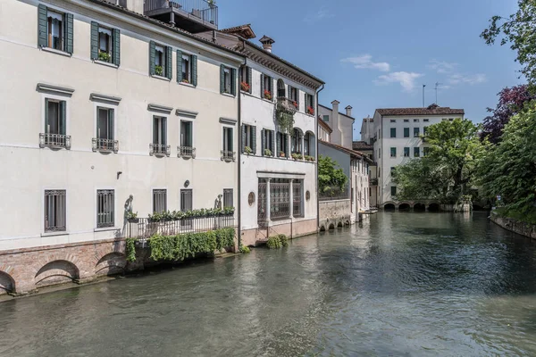 Picturesque Cityscape Old Facades Cagnan Canal Shot Bright Light Treviso — Stock Photo, Image