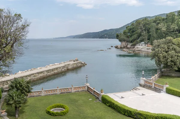 stock image pier and harbor on Miramare castle northern side, shot in bright light at Trieste,  Friuli, Italy