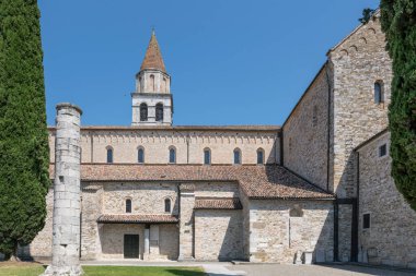 view of Basilica south side, shot in bright light at Aquileia, Friuli, Italy