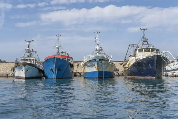 Cityscape Boats Moored Quay Touristic Village Argentario Promontory Mediterranean Shore Stock Photo