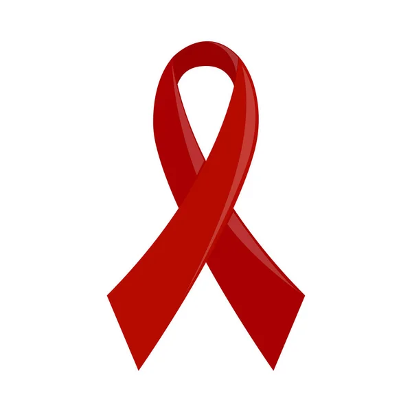 Rote Schleife Emblem Aids Symbol Flach Isoliert — Stockvektor