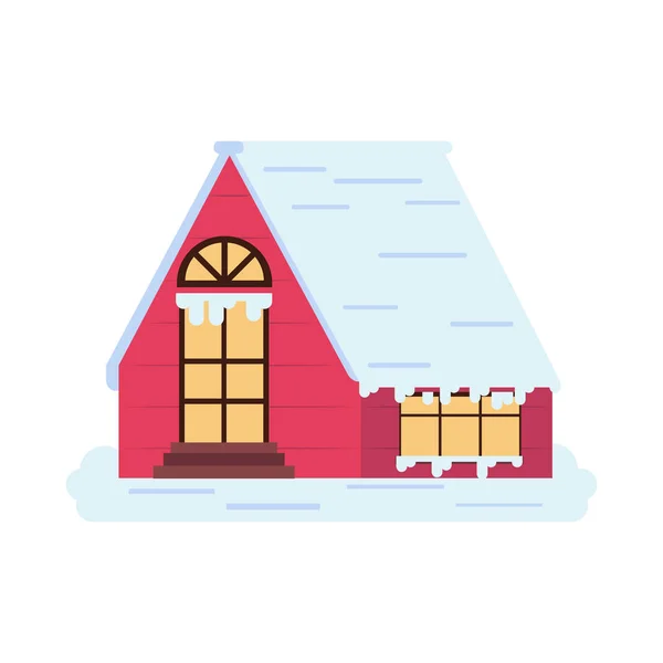 Winter Gemütliche Hausfront Ikone Isoliert — Stockvektor