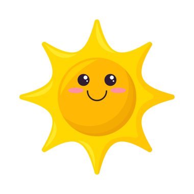 Sun kawaii gökyüzü simgesi izole edildi