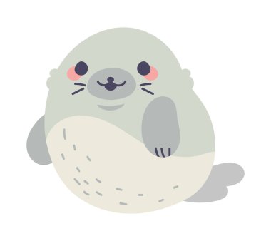 Şirin fok kawaii hayvan ikonu izole edildi