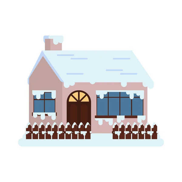 Inverno Acolhedor Casa Cerca Ícone Isolado — Vetor de Stock