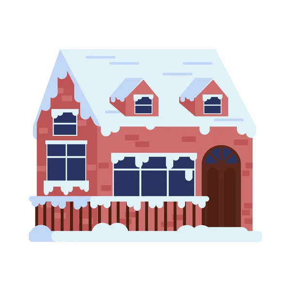 Zimní Útulný Dům Ikonou Sněhu Izolované — Stockový vektor