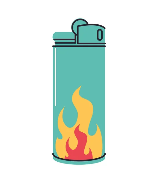 Feuerzeug Mit Flamme Flach Symbol Isoliert — Stockvektor