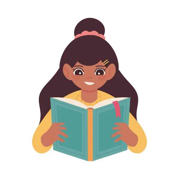Κορίτσι Ανάγνωση Βιβλίο Κινουμένων Σχεδίων Εικονίδιο Απομονωμένο — Διανυσματικό Αρχείο