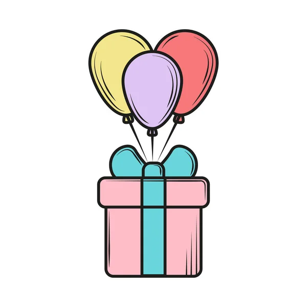 Geschenk Mit Luftballons Symbol Isoliert — Stockvektor