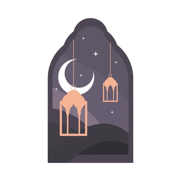 Fenster Arabische Szene Mit Lampen Symbol — Stockvektor