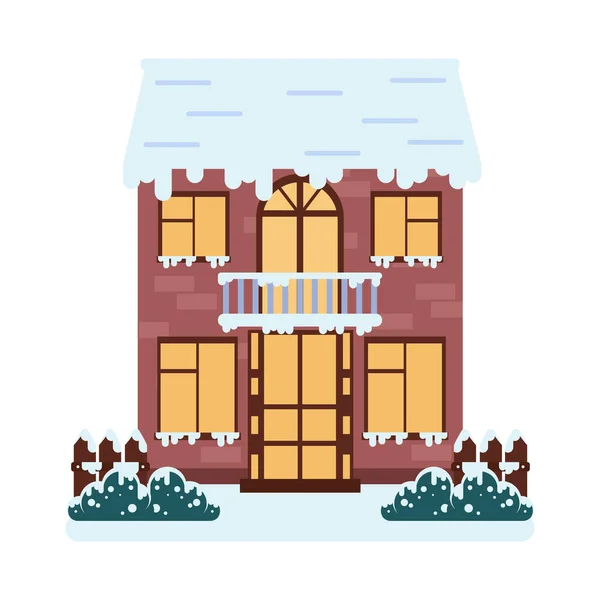 Winter Gemütliches Haus Mit Balkon Ikone Isoliert — Stockvektor