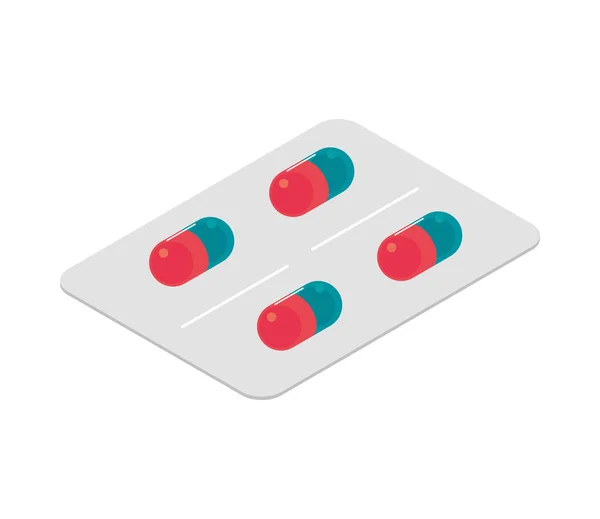 Isometrische Medizin Kapseln Pack Symbol Isoliert — Stockvektor