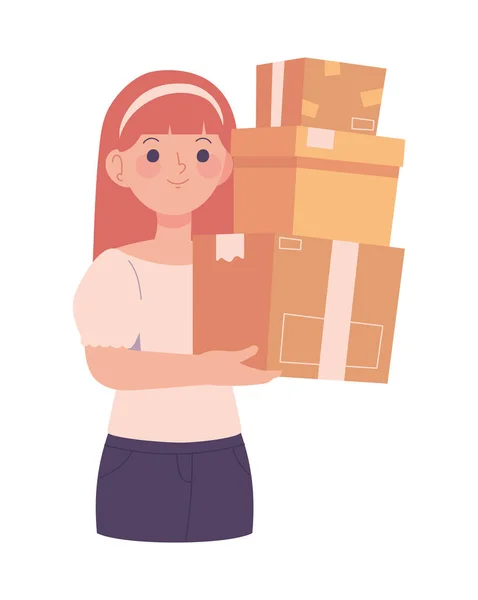 Κορίτσι Κουτιά Από Χαρτόνι Εικονίδιο Απομονωμένο — Διανυσματικό Αρχείο