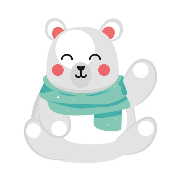 Polar Bear Christmas Character Icon Isolated — Stock Vector
