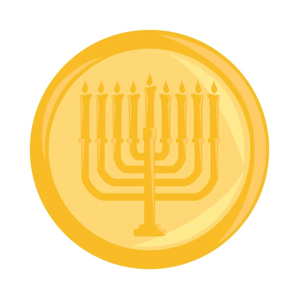 Złota Moneta Hanukkah Ikona Płaskie Izolowane — Wektor stockowy