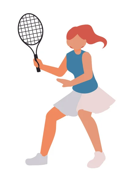 Tenis Oynayan Kadın Izole Edilmiş Ikon — Stok Vektör