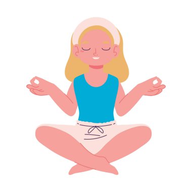 Yoga meditasyonundaki kız poz simgesi izole
