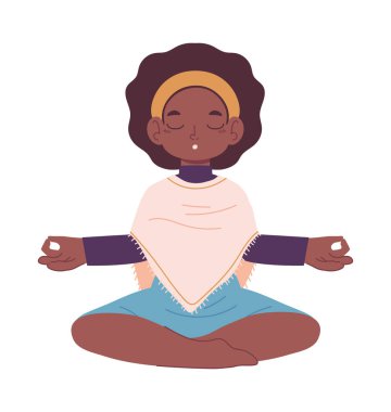 Lotus 'taki kız izole edilmiş meditasyon ikonu üzerinde çalışıyor.