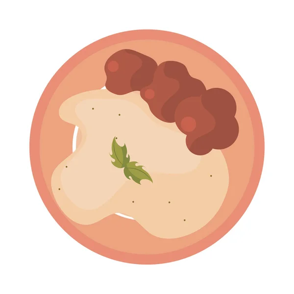 Carne Con Purè Patate Sul Piatto — Vettoriale Stock
