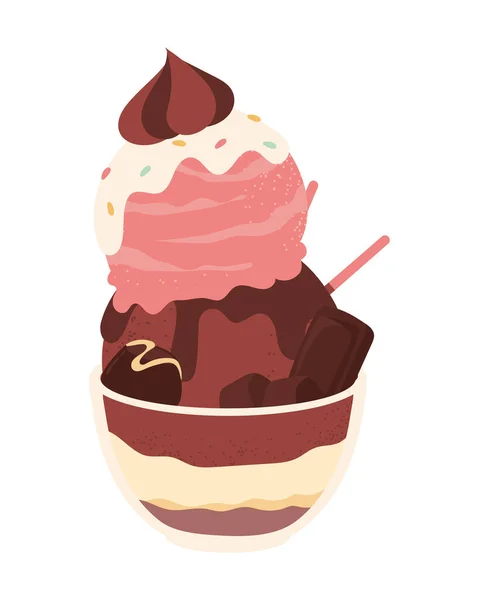 Crème Glacée Avec Icône Dessert Brownie Isolé — Image vectorielle