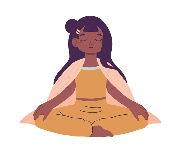 Kvinna Meditation Lotus Pose Ikon Isolerad — Stock vektor