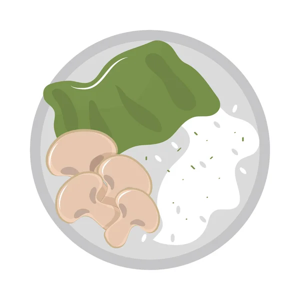 Пищевая Тарелка Грибами Рисом — стоковый вектор