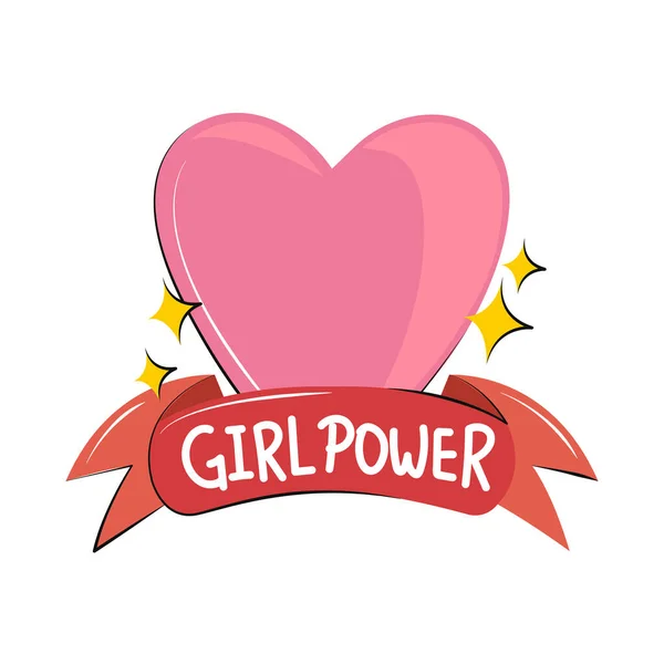 Frauenpower Herz Und Banner Ikone Isoliert — Stockvektor