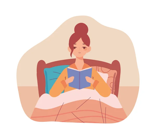 Bed Routine Vrouw Lezen Van Een Boek — Stockvector