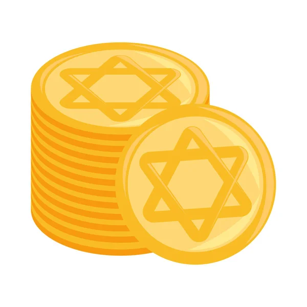 Hanukkah Moedas Ouro Ícone Isolado — Vetor de Stock