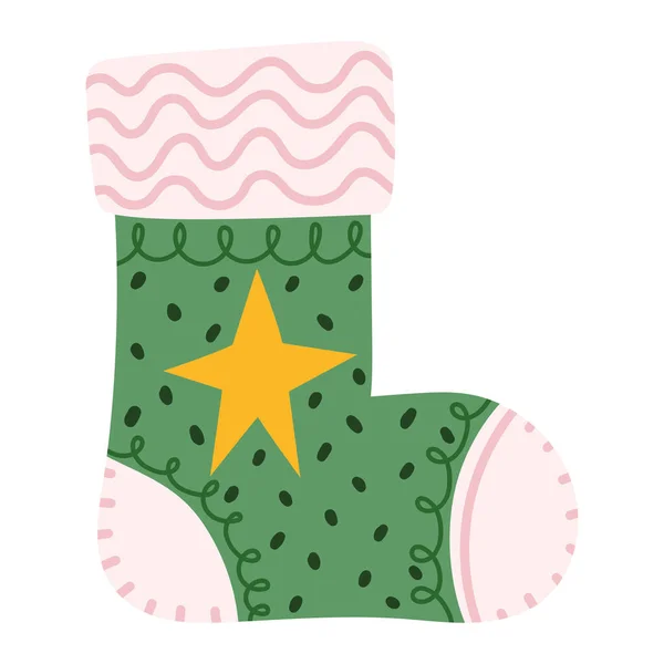 Vánoční Zelená Ponožka Ikona Izolované — Stockový vektor