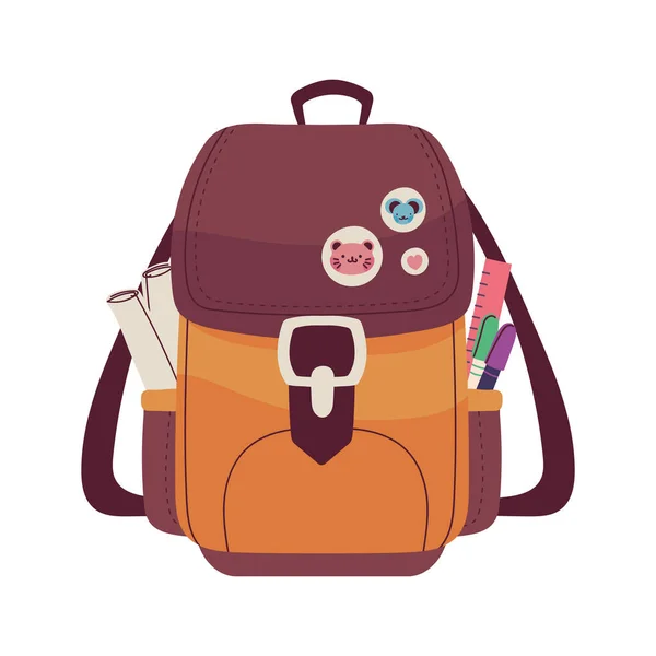 Σχολική Τσάντα Μπαλώματα Εικονίδιο Απομονωμένο — Διανυσματικό Αρχείο
