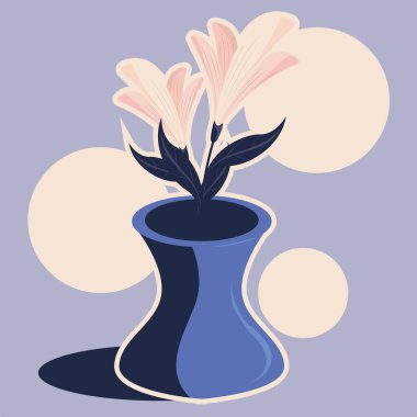 Vazo vektör tasarımında beyaz çiçekler