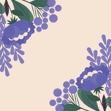 mor çiçekler ve yaprak süslemesi