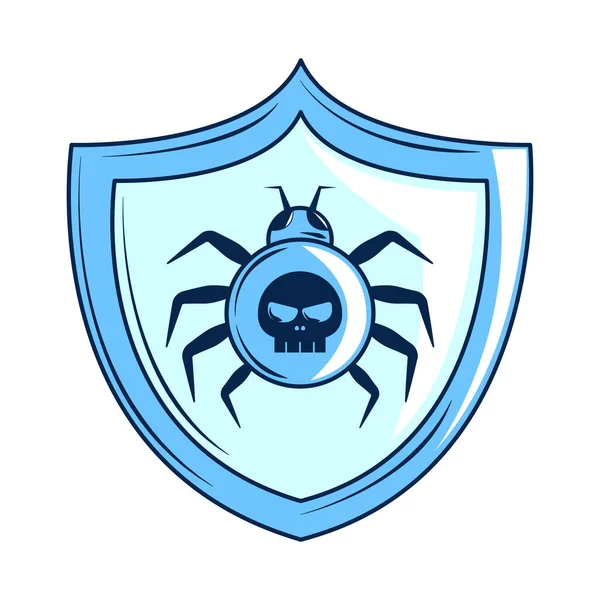 Escudo Virus Icono Ciberseguridad Aislado — Vector de stock