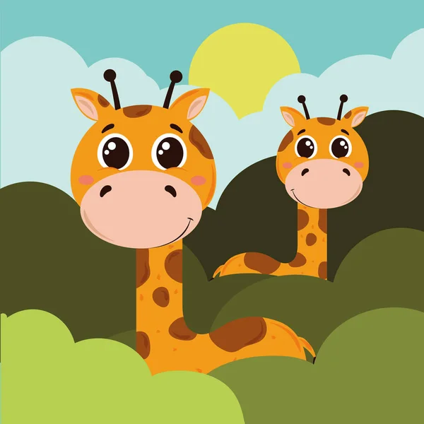 森林卡通片中可爱的长颈鹿 — 图库矢量图片