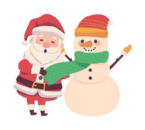 Απομονωμένη Εικόνα Santa Claus Και Χιονάνθρωπου — Διανυσματικό Αρχείο