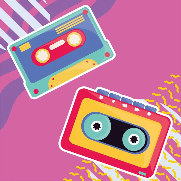 Cassettes Musique Design Style Rétro — Image vectorielle